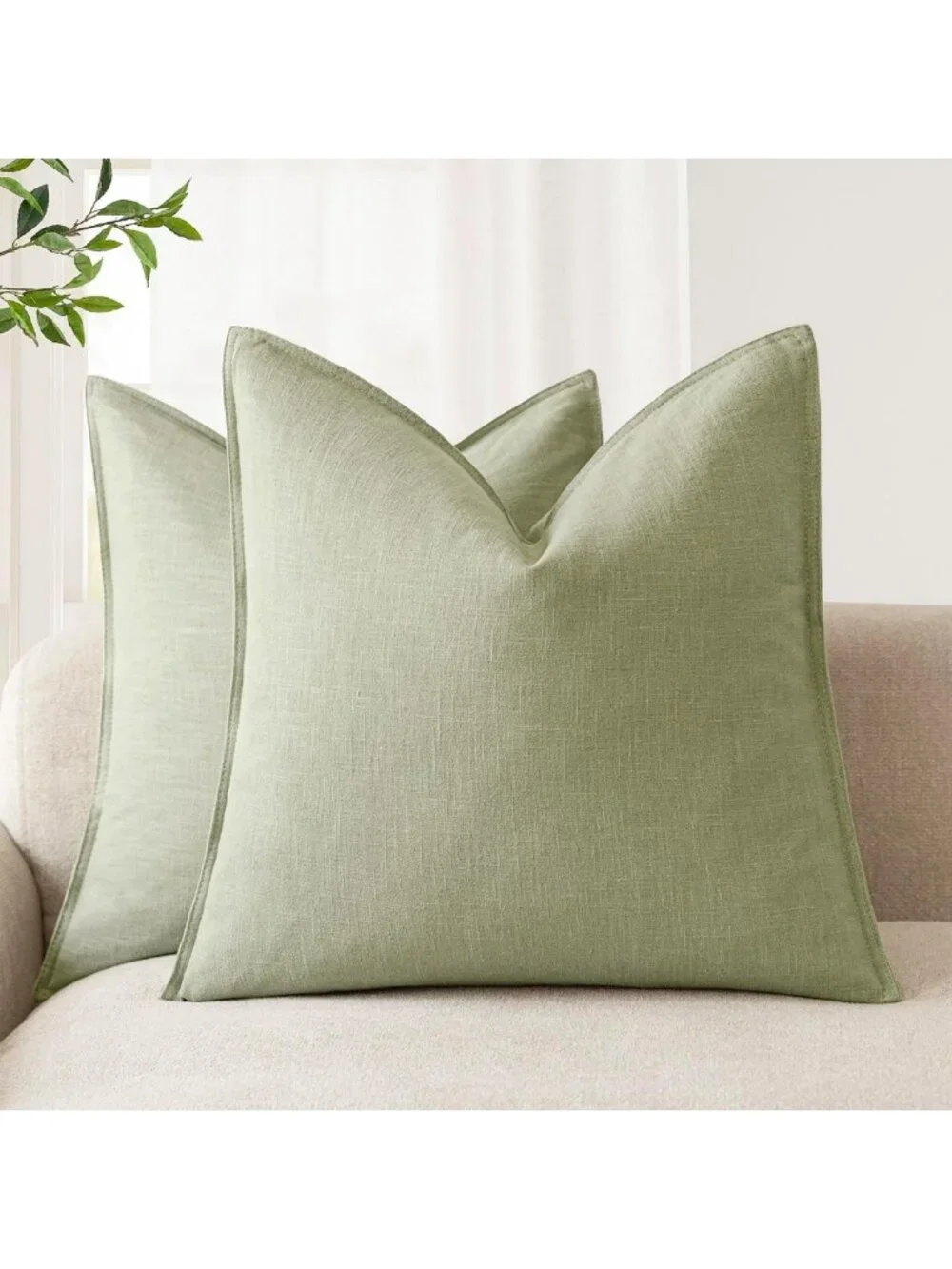 Set of 2 Soft Linen Throw Pillow Covers - Boho Farmhouse Accent Cushions 24